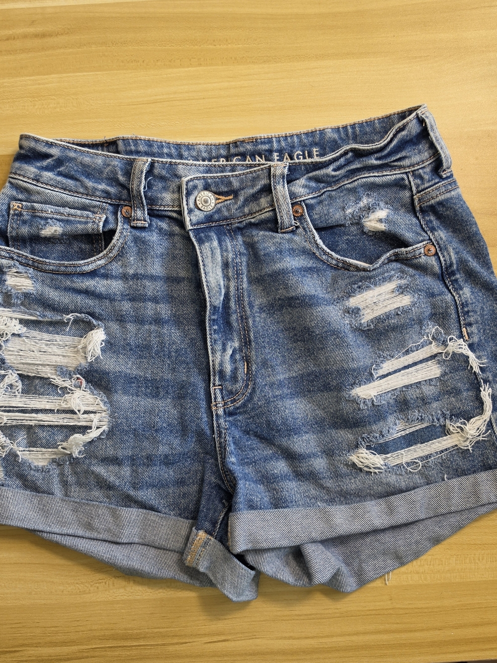 American Eagle Outfitters Blue Distressed Denim Shorts